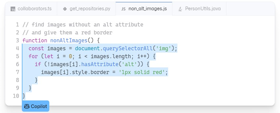 مثال کاربردی برای GitHub Copilot