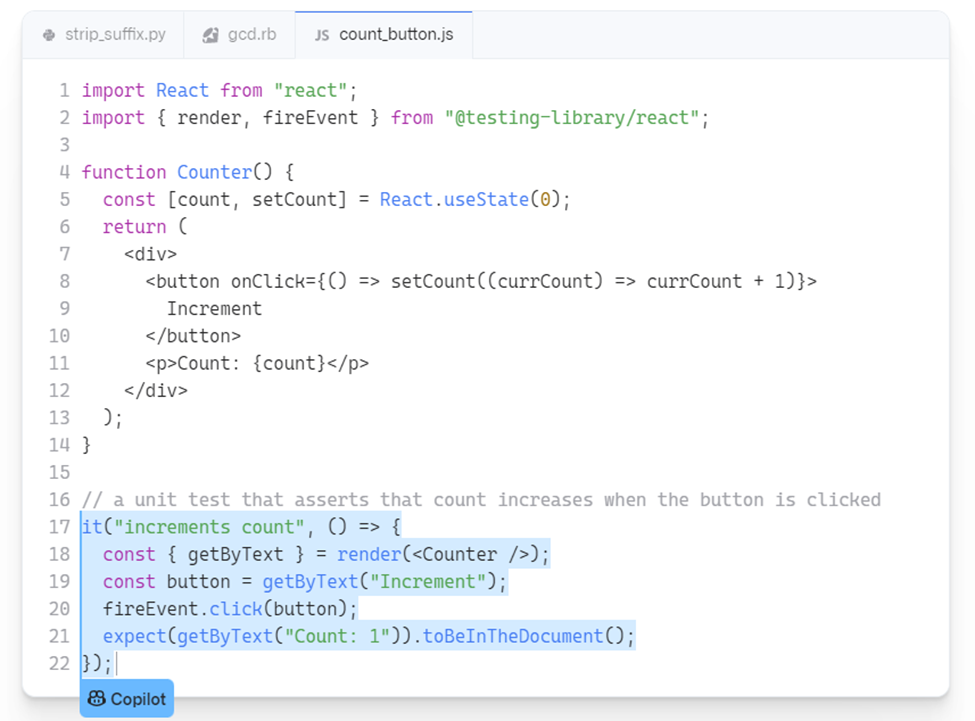 تست نویسی برای کدها- GitHub Copilot